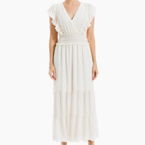 (NEW) Max Studio Elegant Cream Maxi Dress - Picture 1 of 6